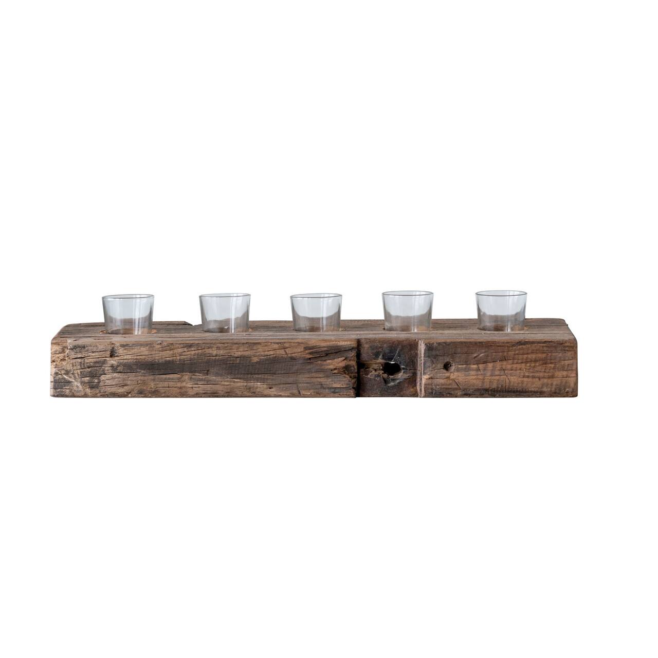23&#x27;&#x27; Reclaimed Wood Holder with 5 Clear Glass Votives